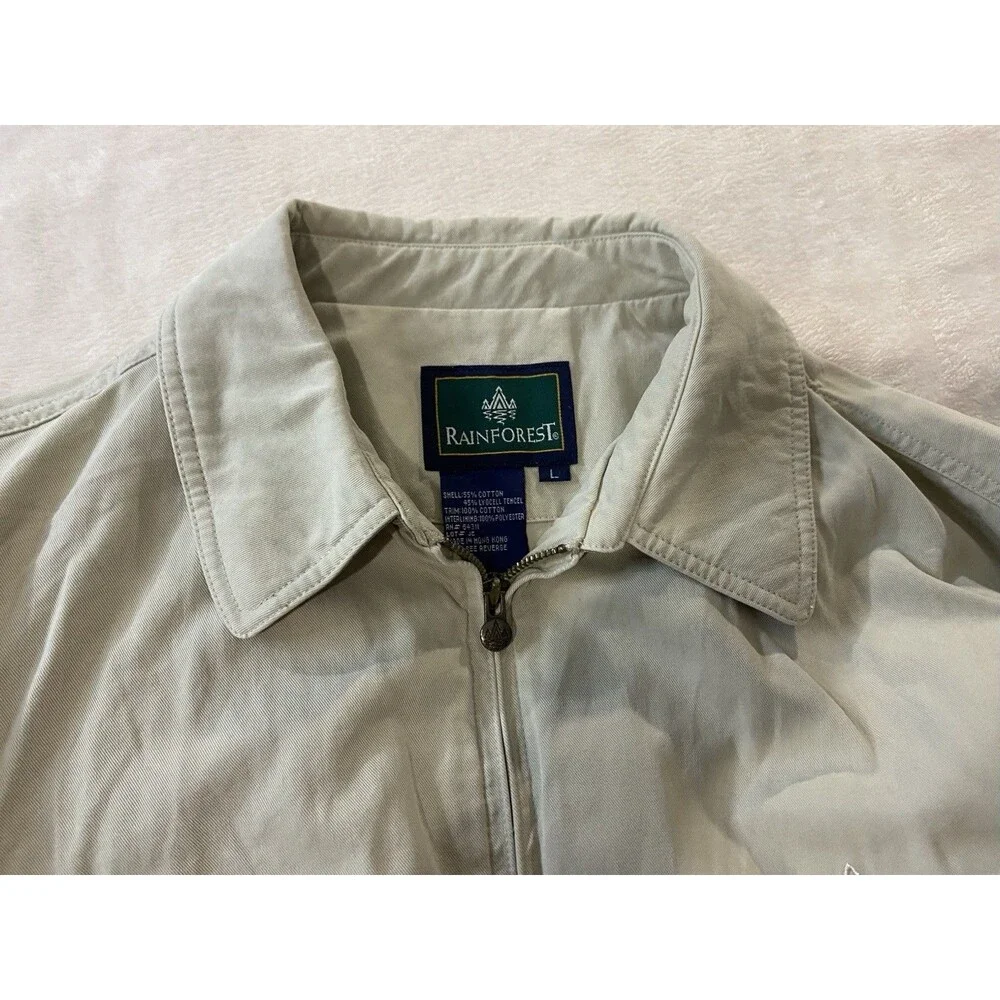 VTG 90s Rainforest Men L Beige Zip Up Jacket Windbreaker Bomber Golf Harrington